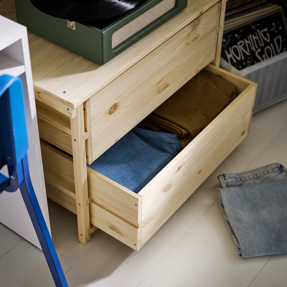 KRONÖREN Bedroom furniture, set of 3, pine