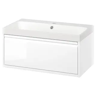 ÄNGSJÖN / BACKSJÖN wash-stnd w drawer/wash-basin, high-gloss white, 80x48x39 cm