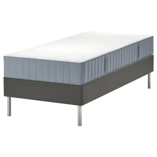 LYNGÖR divan bed, Valevåg extra firm/light blue dark grey, 90x200 cm