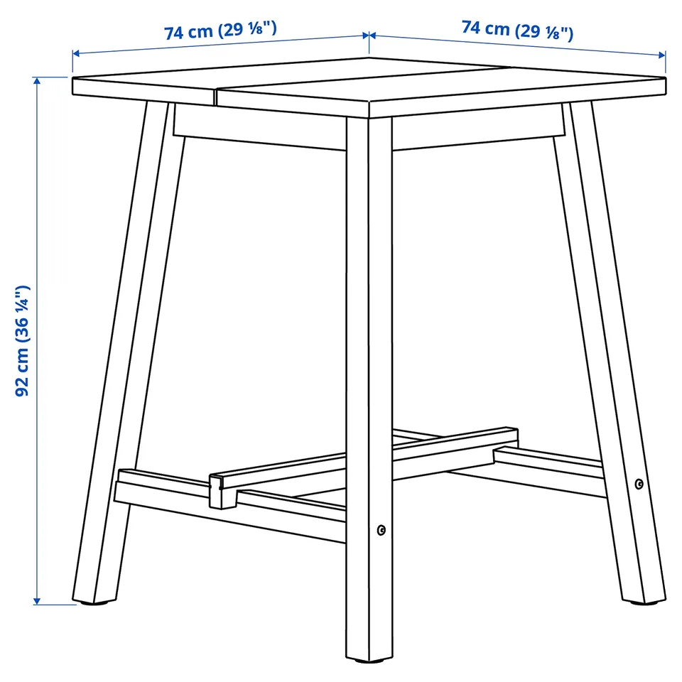 SKOGSTA Table, counter height acacia/black, 74x74 cm
