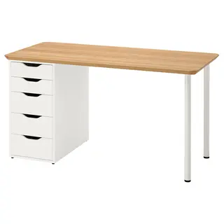 ANFALLARE / ALEX desk, bamboo/white, 140x65 cm