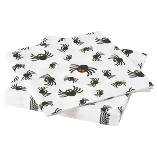 KUSTFYR paper napkin, spider pattern white/black, Length 33 x Width 33 cm