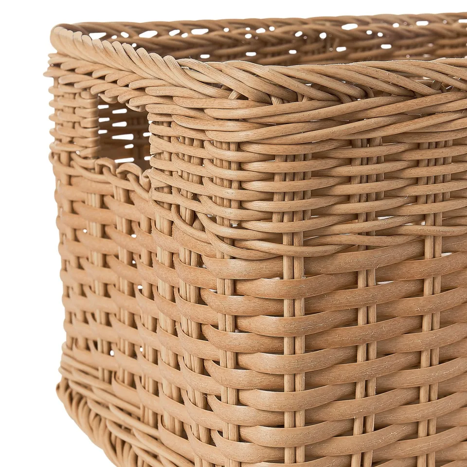 Handwoven basket, detailed with interlacing patterns, high-quality craftsmanship and natural texture.