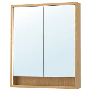 FAXÄLVEN mirror cabinet w built-in lighting, oak effect, 80x15x95 cm