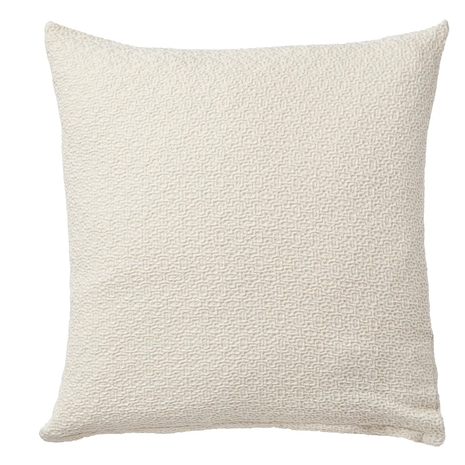 A HEDSÄV off-white square throw pillow. Made from cotton with a textured pattern, it a zip closure.