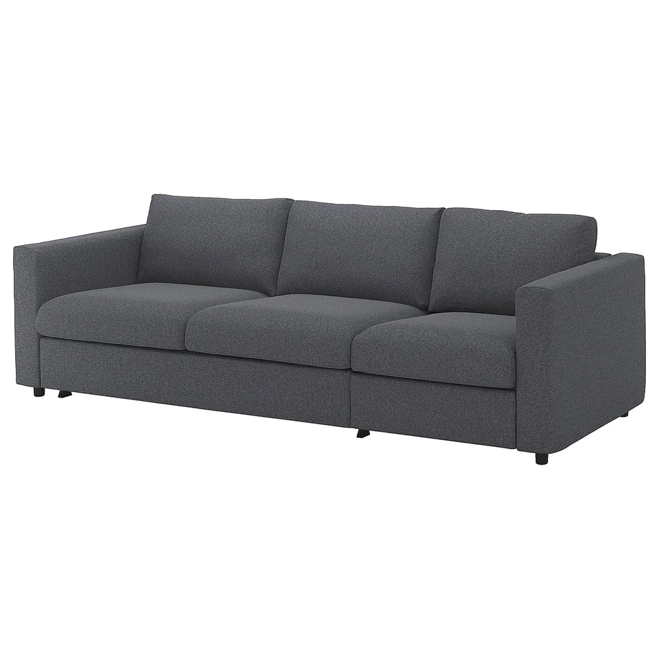 Dark grey VIMLE sofa with convertible bed, modern design, plush cushions, and sturdy wood frame.