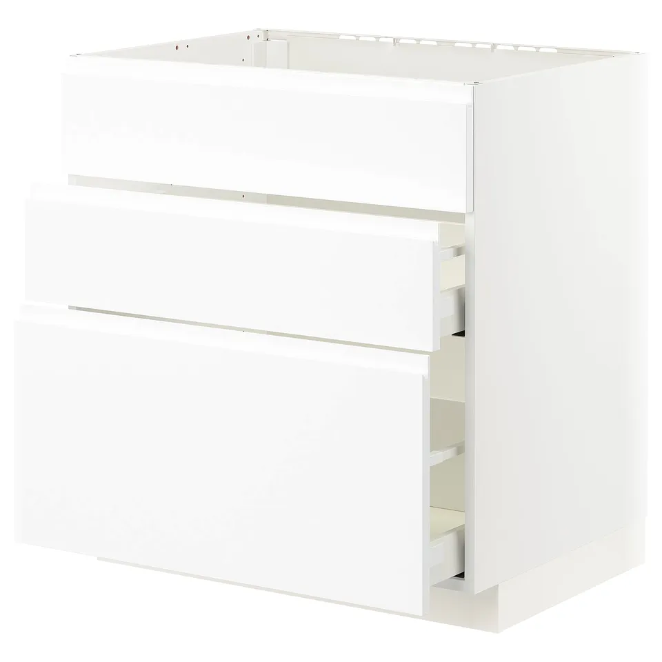 White METOD kitchen unit, sleek minimalist design with smooth drawers.