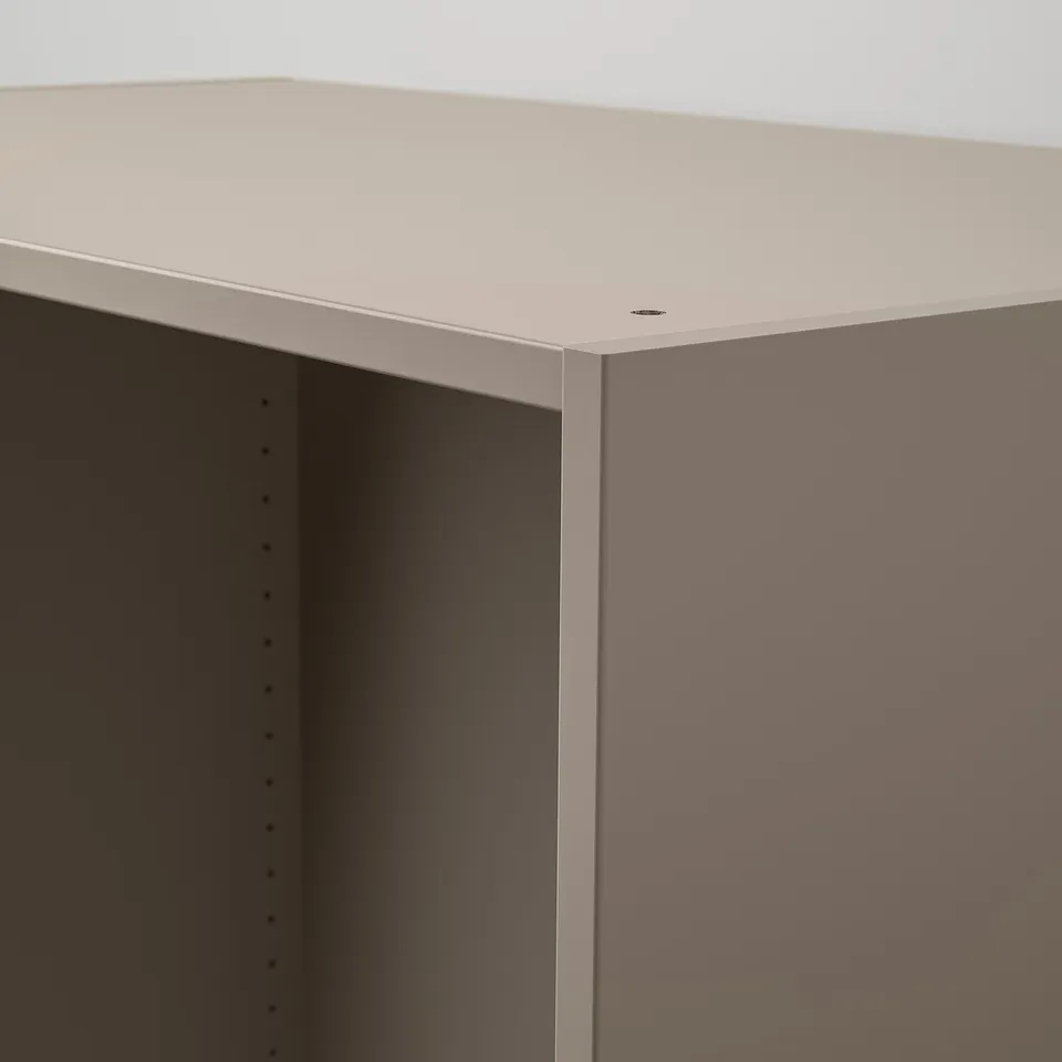 Modern storage unit, smooth light beige finish, clean edges, sturdy build.