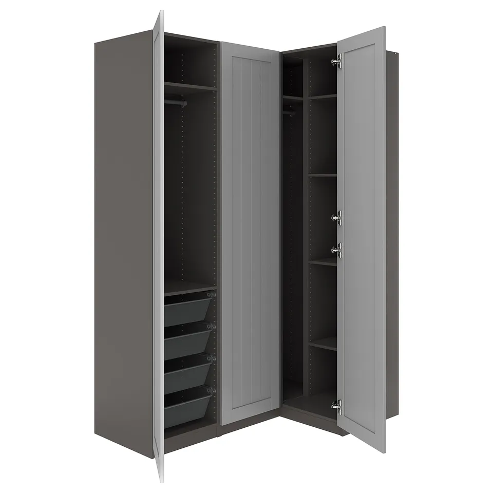 PAX / GULLABERG Corner wardrobe, dark grey/grey, 161/111x236 cm