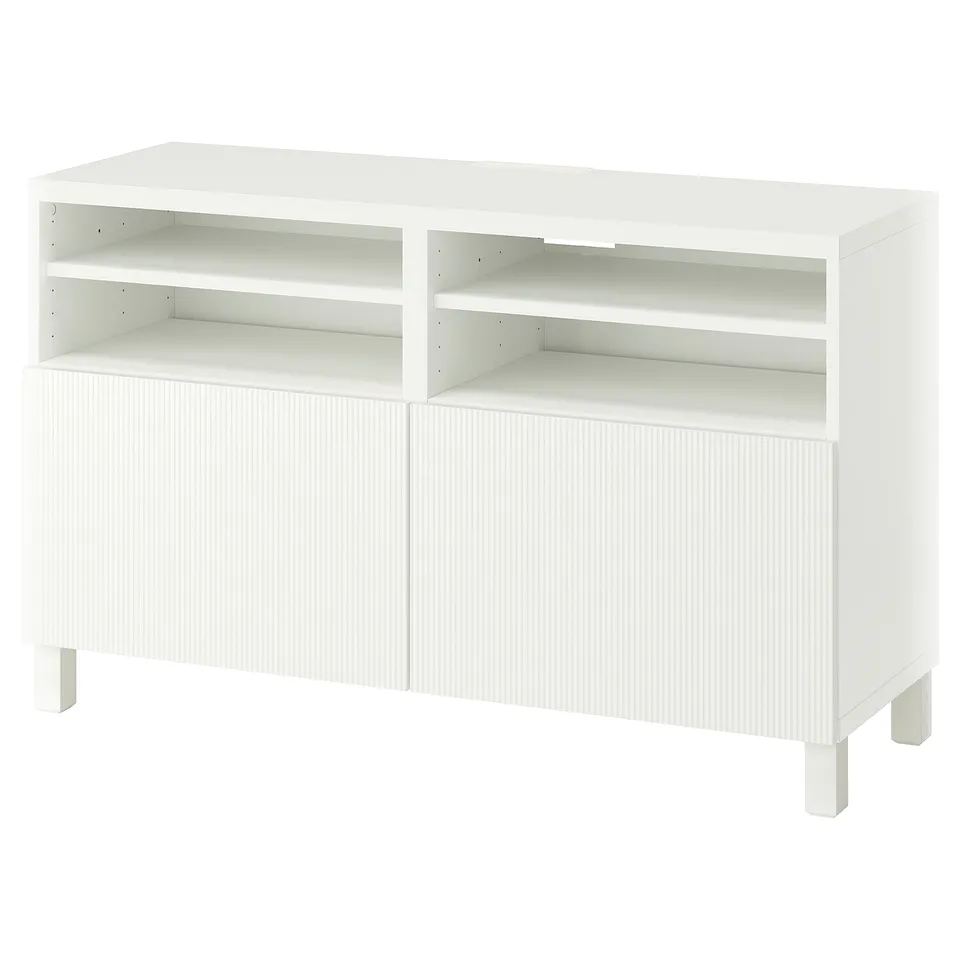 BESTÅ TV bench with doors, white/Förvaltare white, 120x42x74 cm