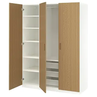 PAX / TONSTAD wardrobe combination, white/oak veneer, Width 150.0 x Depth 60.0 x Height 201.2 cm