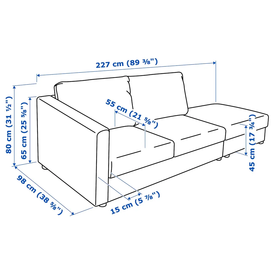 Illustration with measurements for the product: VIMLE.