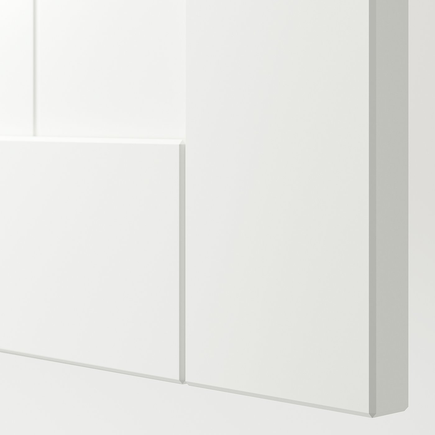 A sleek, modern white cabinet showcasing high-quality craftsmanship with smooth edges and clean lines.