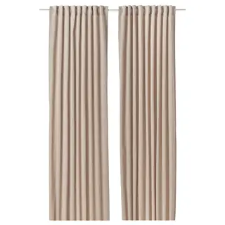 SANELA curtains, 1 pair, light beige/with heading tape, Width 140 x Length 300 cm