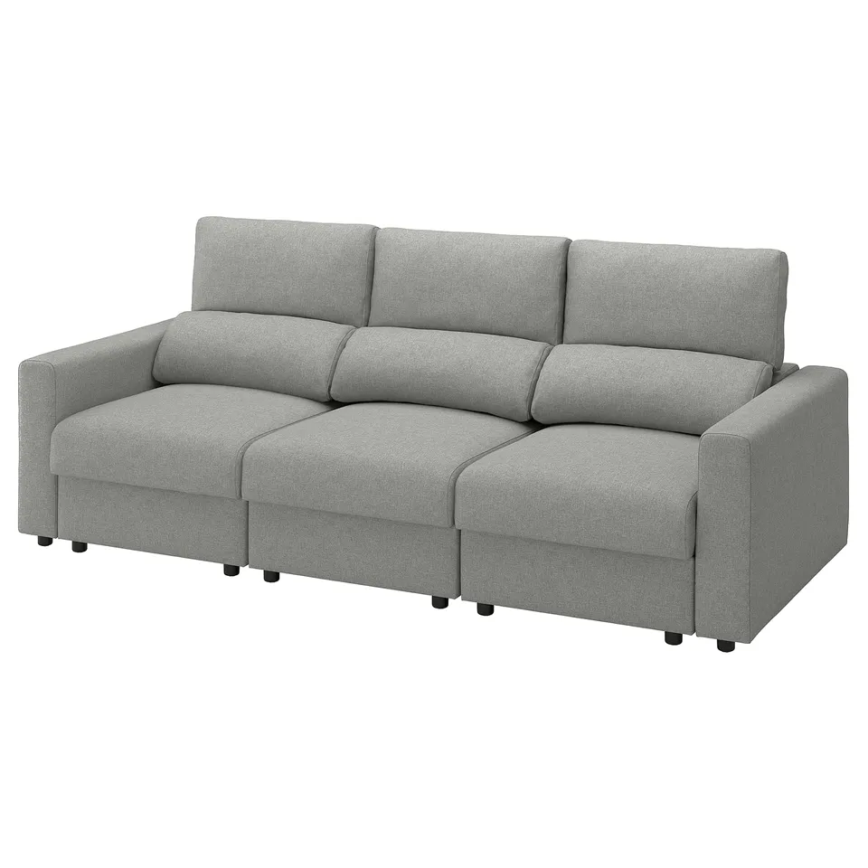 Modern grey sofa with sleek, minimalist design offers comfort with extendable sections.