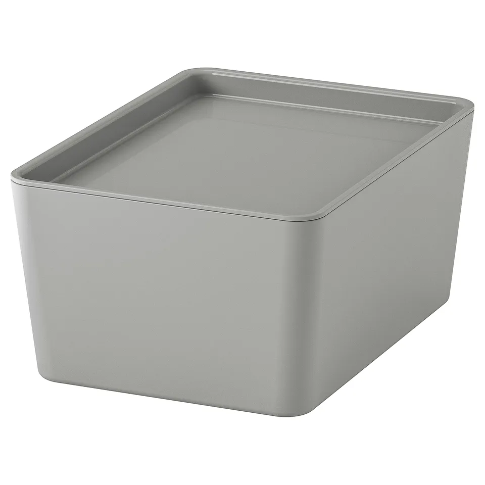 Recycled pet plastic KUGGIS box - grey, rectangular, smooth edges, organises small items.