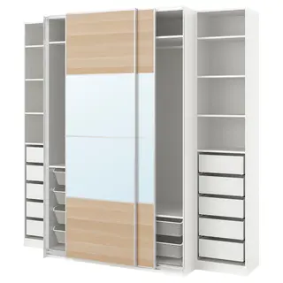 PAX / MEHAMN/AULI wardrobe, white double sided/white stained oak effect mirror glass, 250x66x236 cm