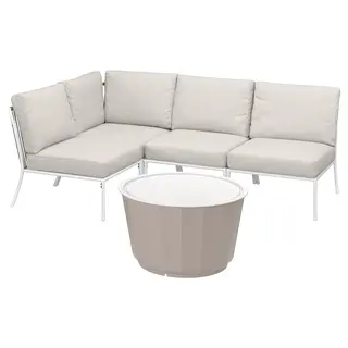 SEGERÖN / LÅGASKÄR 3-seat conversation set, outdoor white/beige/Frösön/Duvholmen beige, Depth 124 x Width 186 x Height 76 cm