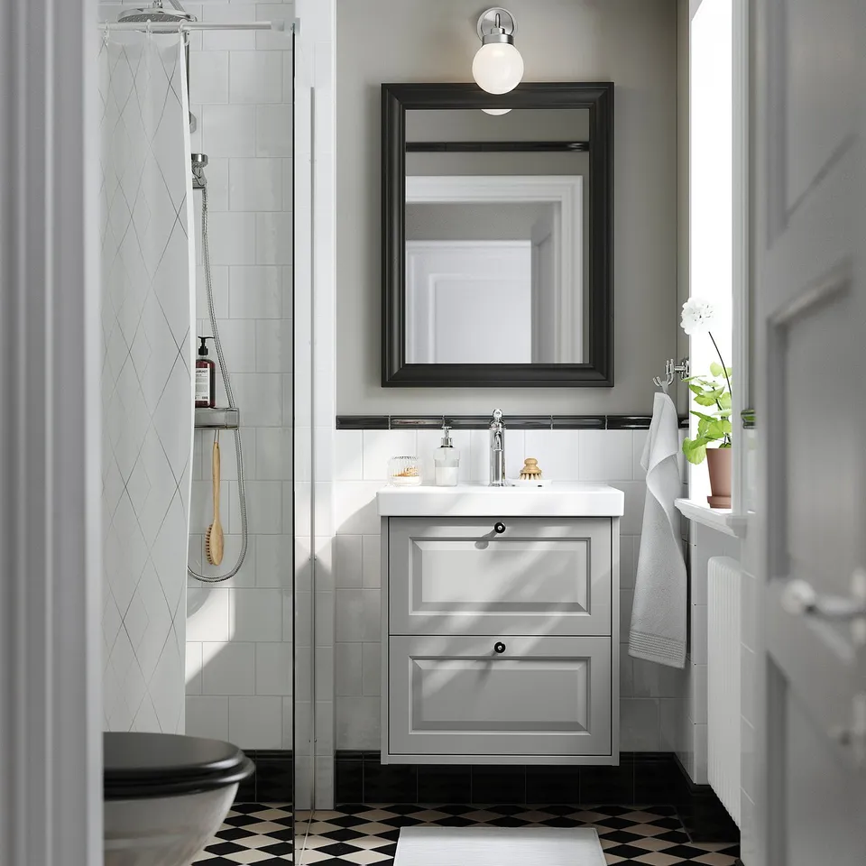 TÄNNFORSEN / ORRSJÖN Wash-stnd w drawers/wash-basin, light grey, 62x49x69 cm