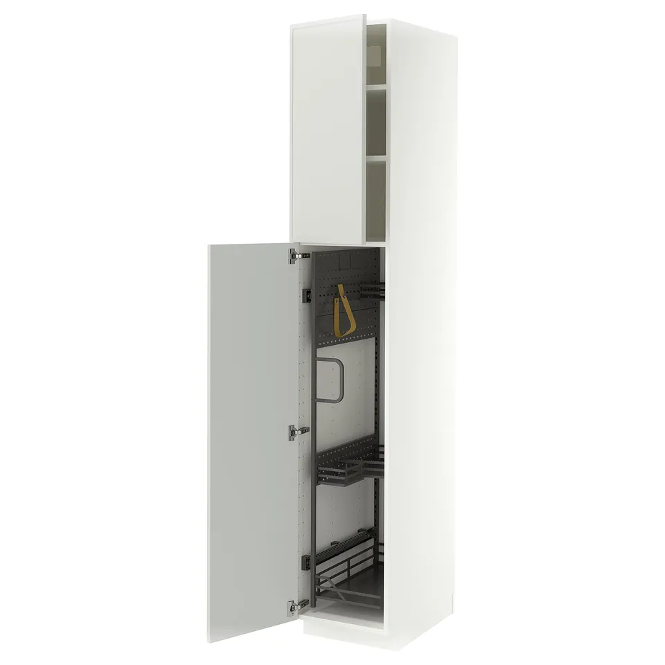 METOD High cabinet with cleaning interior, white/Aspudden light grey, 40x60x220 cm