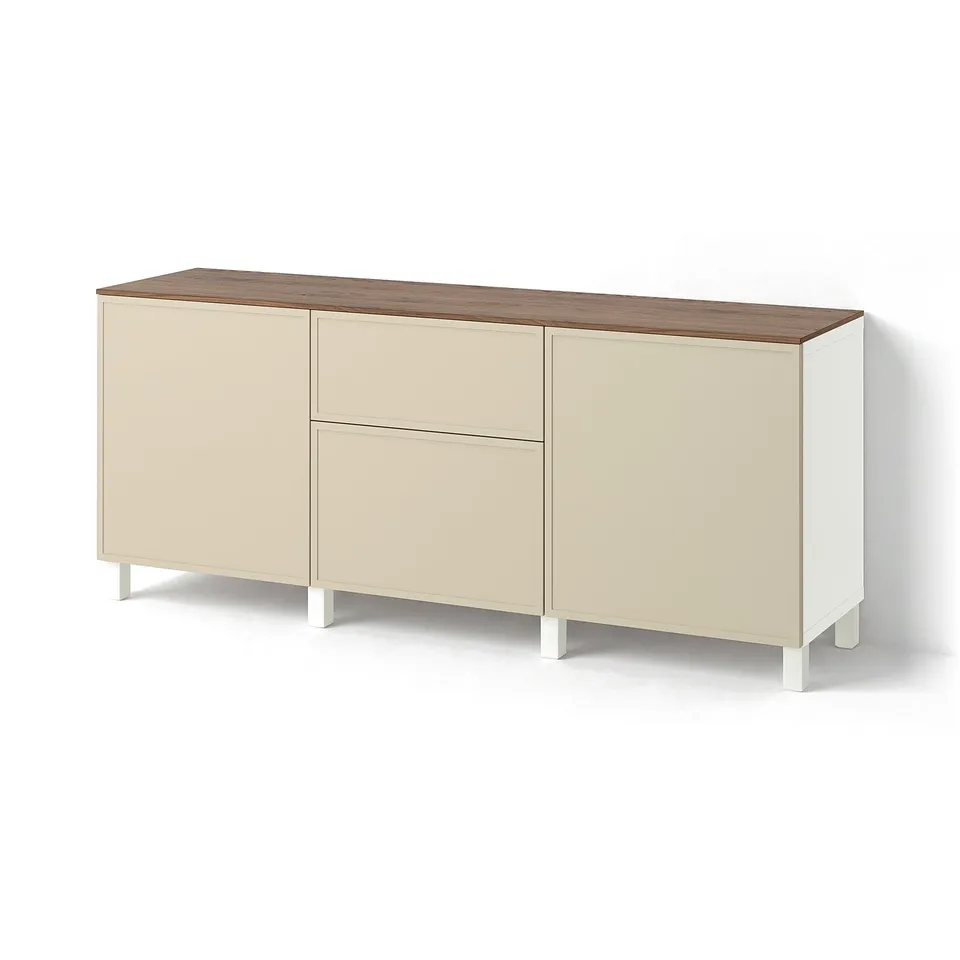 BESTÅ Storage combination with drawers, white/Krukmakare beige, 180x42x75 cm