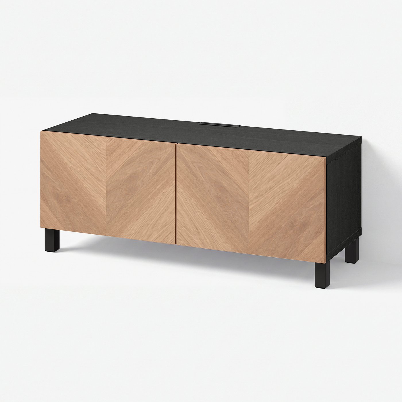 BESTÅ TV bench with doors, black-brown/Hedeviken/Stubbarp oak veneer, 120x42x48 cm