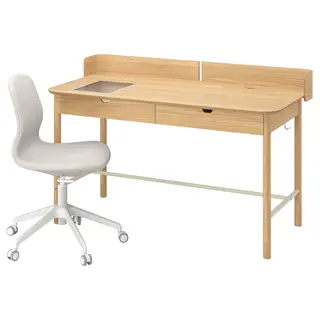 RIDSPÖ / LÅNGFJÄLL desk and chair, oak beige/white