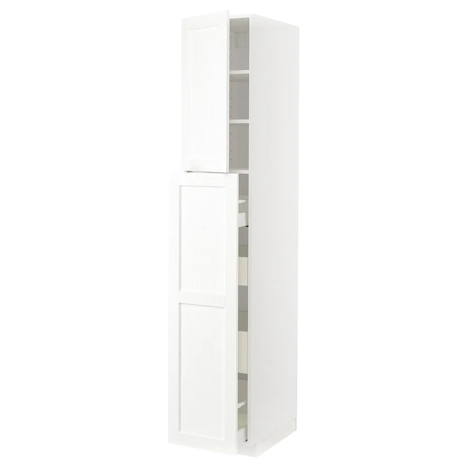 White METOD tall kitchen cabinet, slim design, high storage.