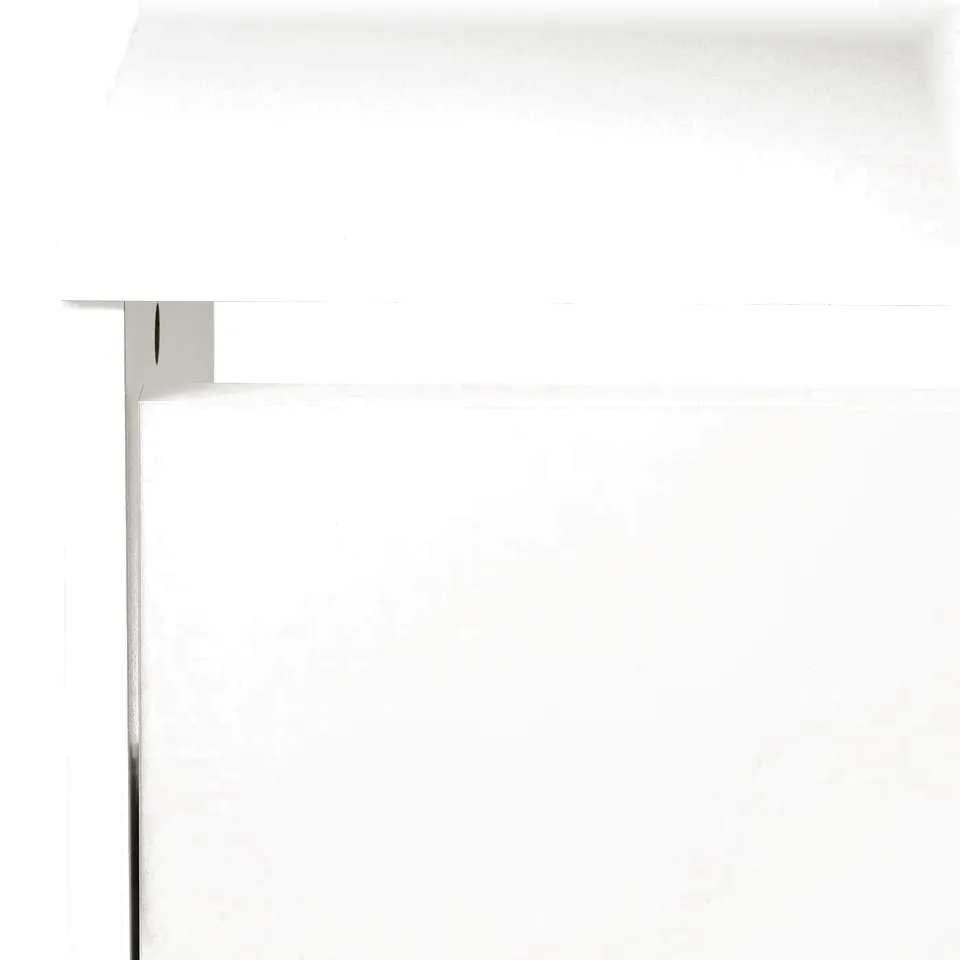 White shoe cabinet with sleek design and clean finish, featuring modern cut-out back to fit snugly against walls.