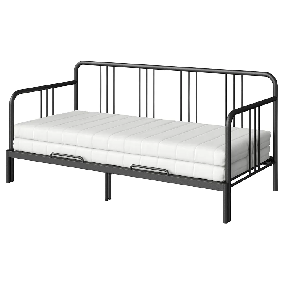 FYRESDAL: black metal day-bed with white mattress.