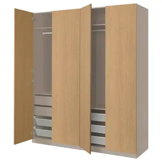 PAX / STORKLINTA wardrobe combination, grey-beige/oak effect, 200x58x236 cm