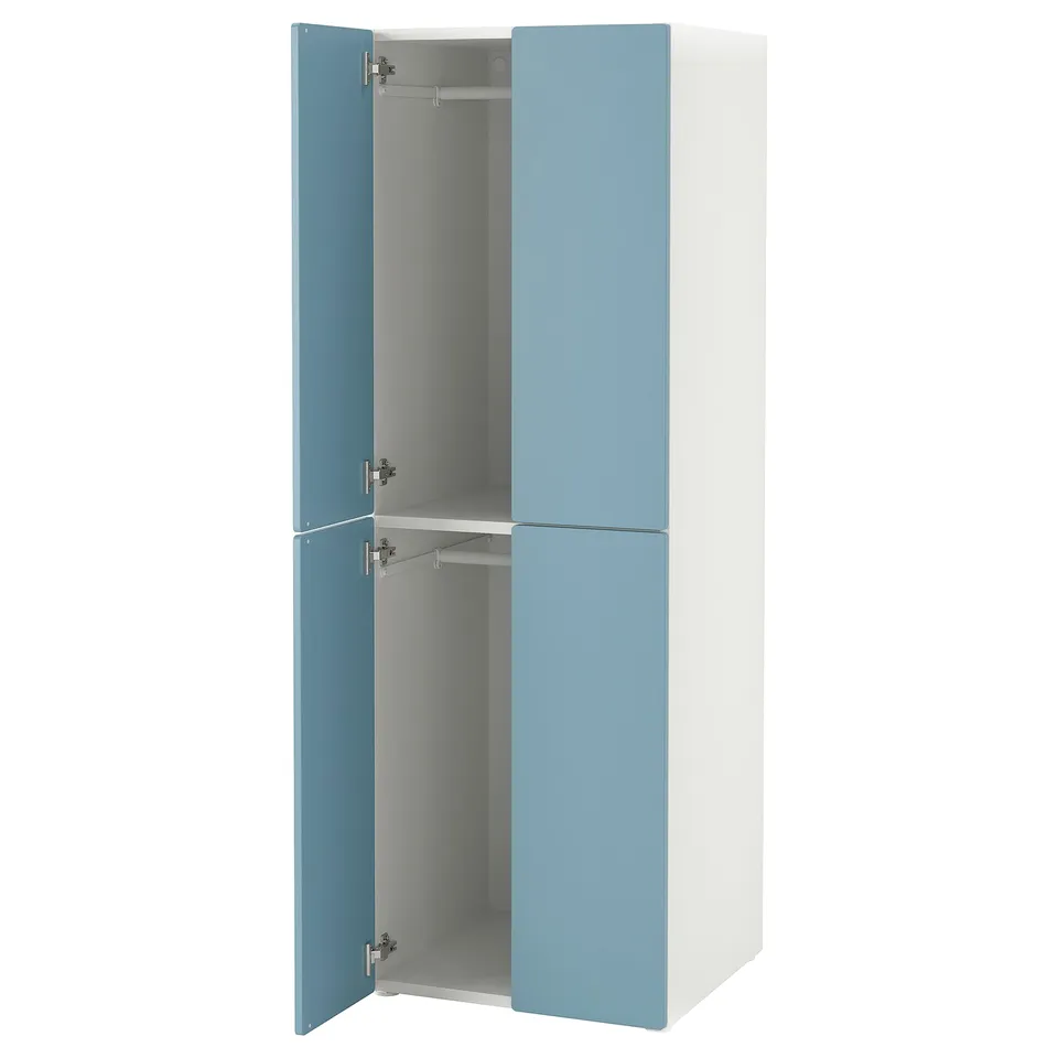 SMÅSTAD blue-white wardrobe, tall, 2 doors, soft-close, white interior.