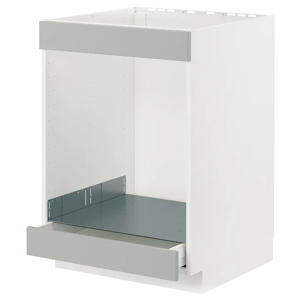 METOD: modern white & grey kitchen cabinet, open, rectangular, metal shelf.