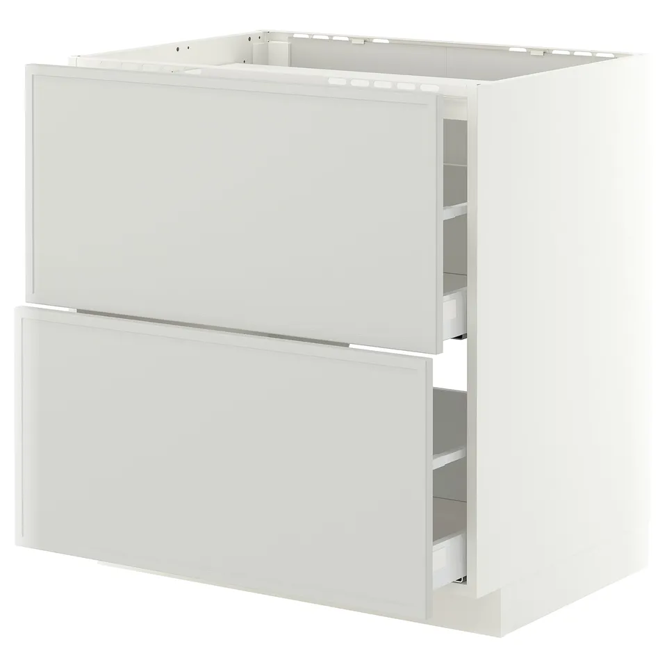 METOD / MAXIMERA Base cab f hob/2 fronts/2 drawers, white/Aspudden light grey, 80x60x80 cm
