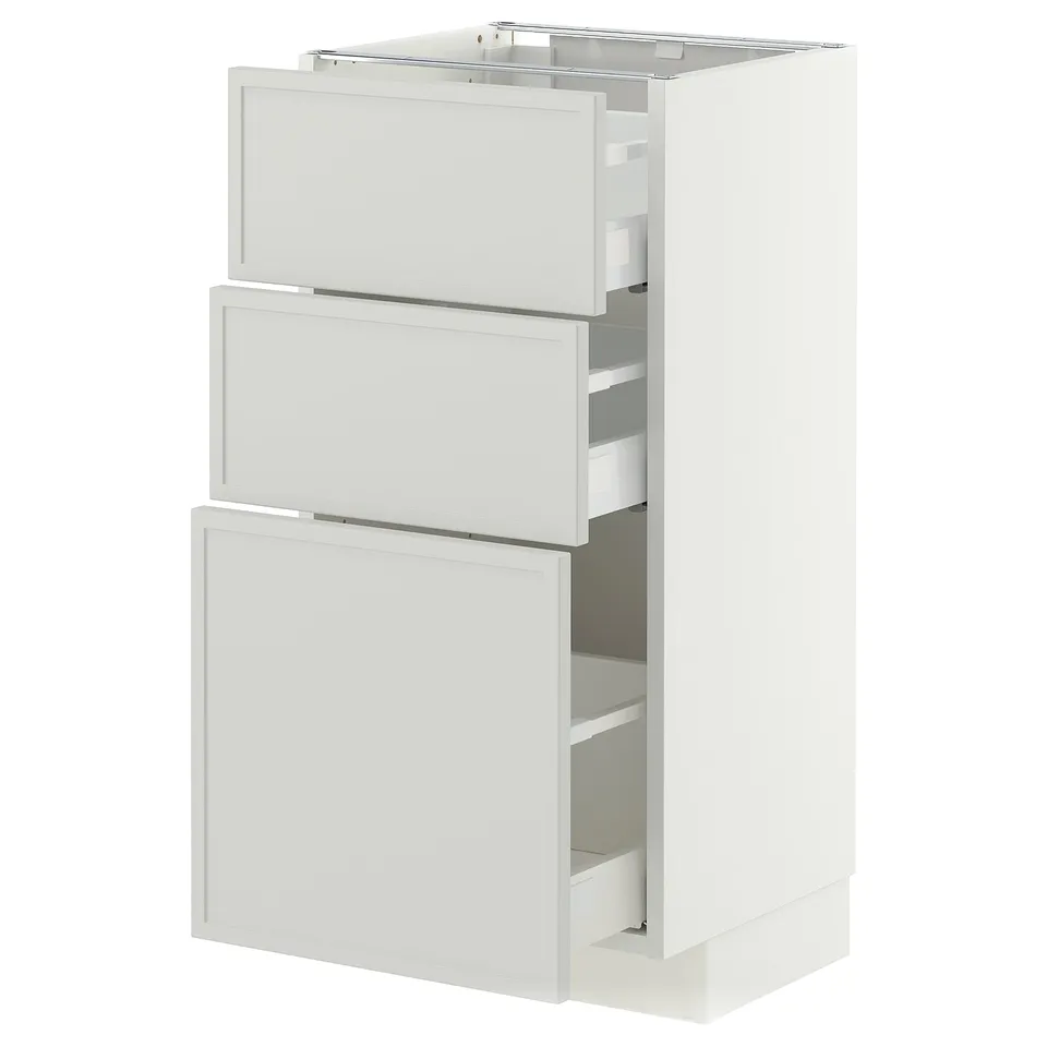 METOD / MAXIMERA Base cabinet with 3 drawers, white/Aspudden light grey, 40x37x80 cm