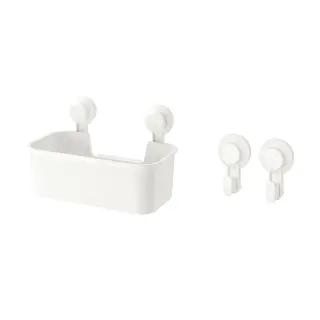 TISKEN set: basket with suction cup + hook with suction cup