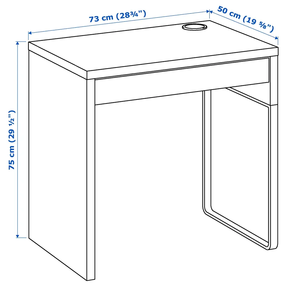 Illustration with measurements for the product: MICKE.