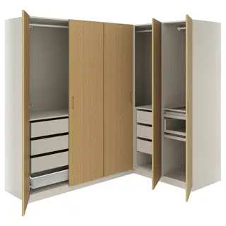 PAX / TONSTAD corner wardrobe, grey-beige/grey-beige oak veneer, Height 201.2 cm