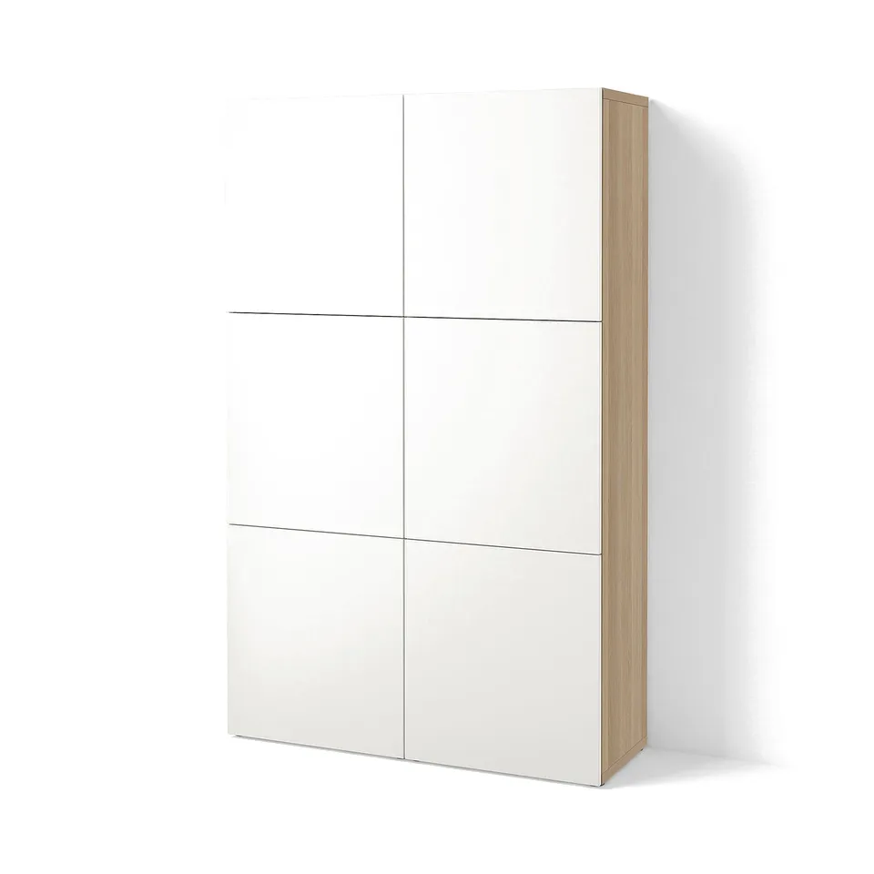 BESTÅ Storage combination with doors, white stained oak effect/Lappviken white, 120x42x193 cm