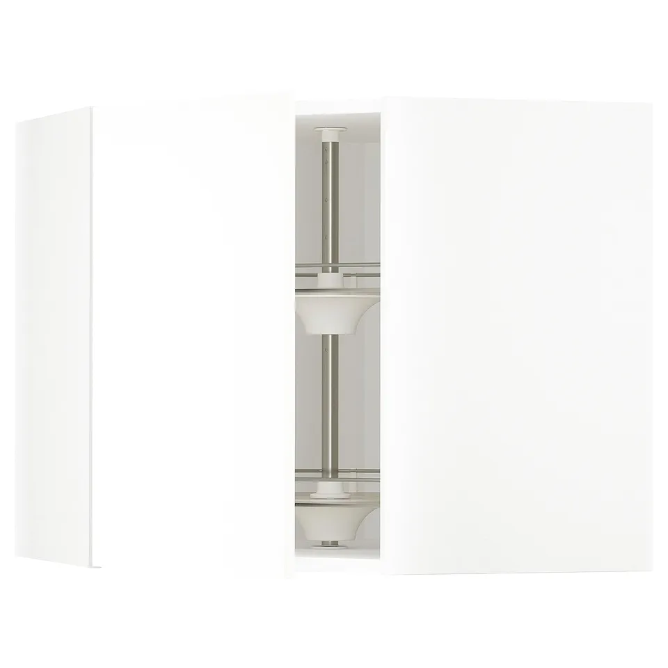 A white METOD kitchen unit with a vertical cutaway revealing the interior with adjustable shelves.