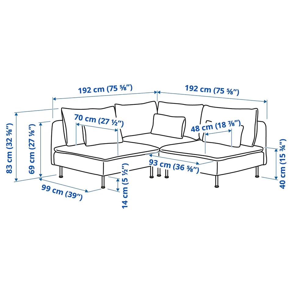Illustration with measurements for the product: SÖDERHAMN.