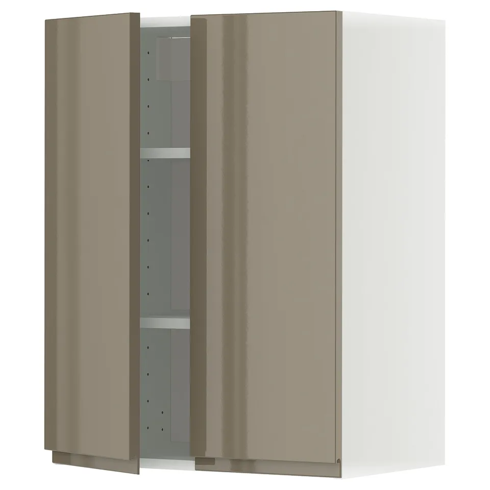 Modern kitchen cabinet: METOD, high gloss dark gray-brown, sleek design, handle-less doors.