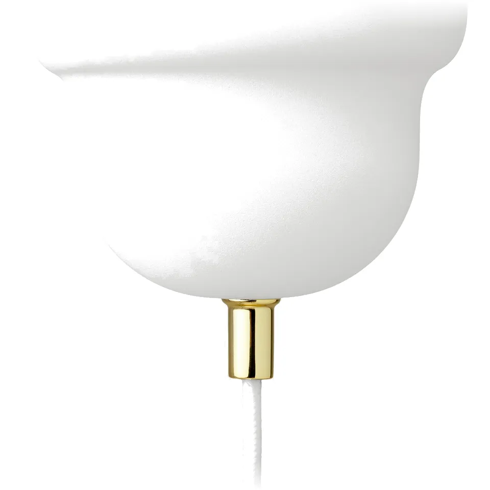 Ceramic pendant lamp with gold accents and white cord, showcasing sleek design and high-quality craftsmanship.