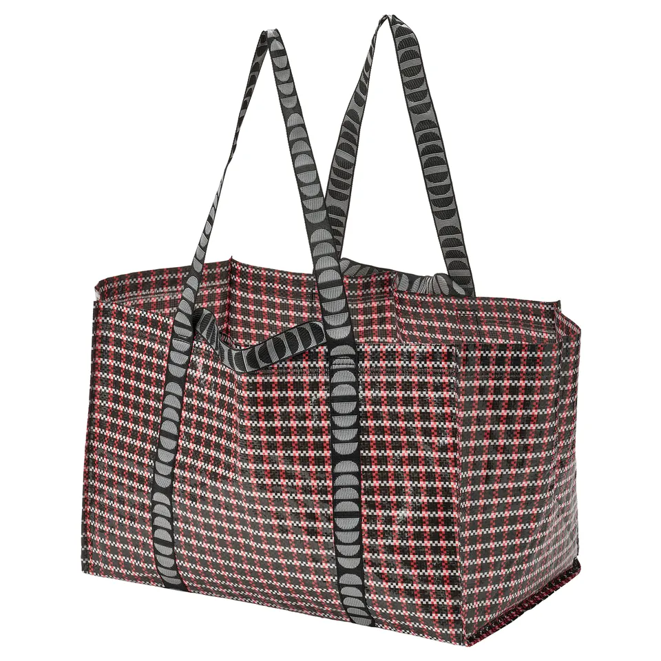 VINTERFINT Carrier bag, large, check pattern/multicolour, 55x37x35 cm/71 l
