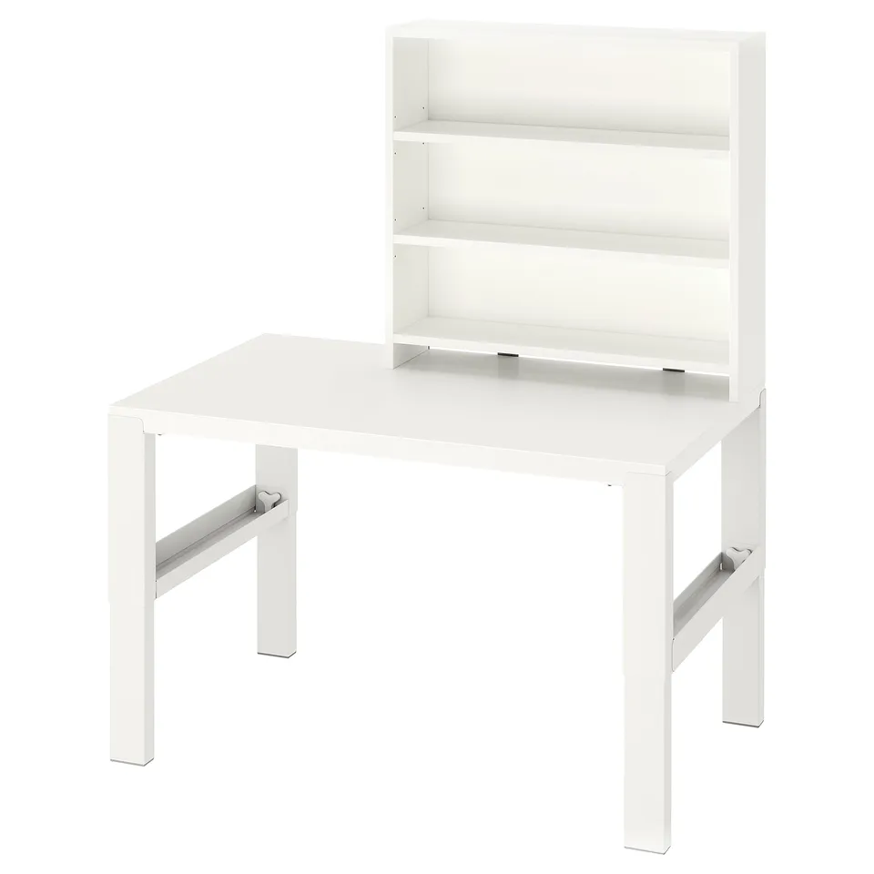PÅHL Desk with shelf unit, height adjustable white, 96x58 cm