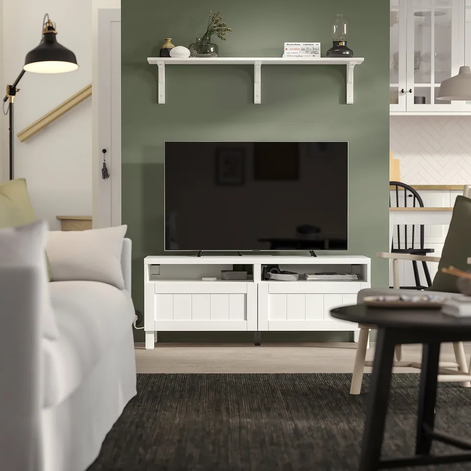BESTÅ TV bench with drawers, white/Pipmakare white, 120x42x48 cm