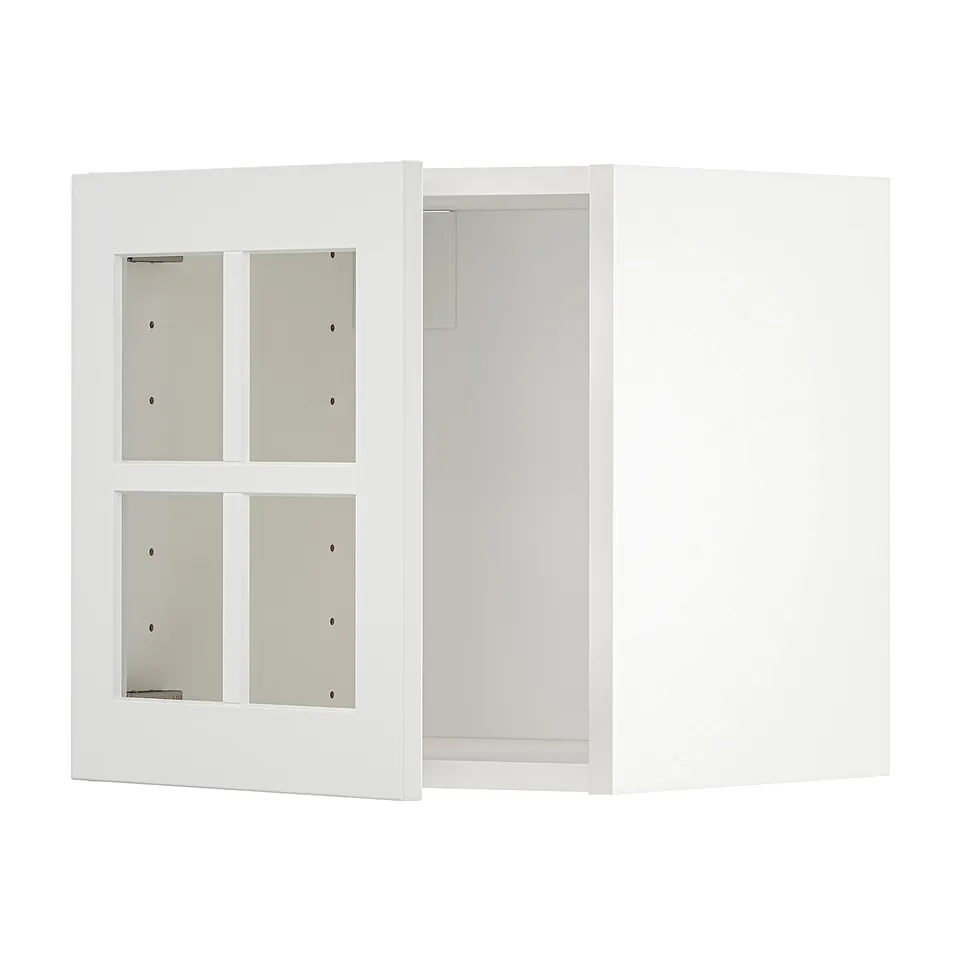METOD kitchen unit: white, rectangular, four glass doors, modern design.