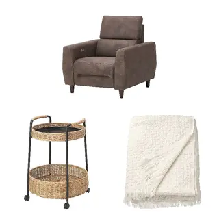 HORNMAL/LUBBAN/RULLERUM set: recliner, electric + trolley table with storage