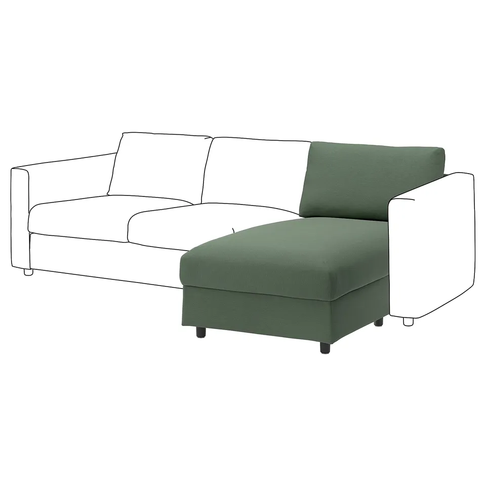 VIMLE Chaise longue section, Knäbäck grey-green
