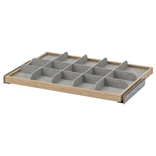 KOMPLEMENT pull-out tray with divider, white stained oak effect/light grey, Width 71.1 x Depth 56.3 x Height 6.3 cm